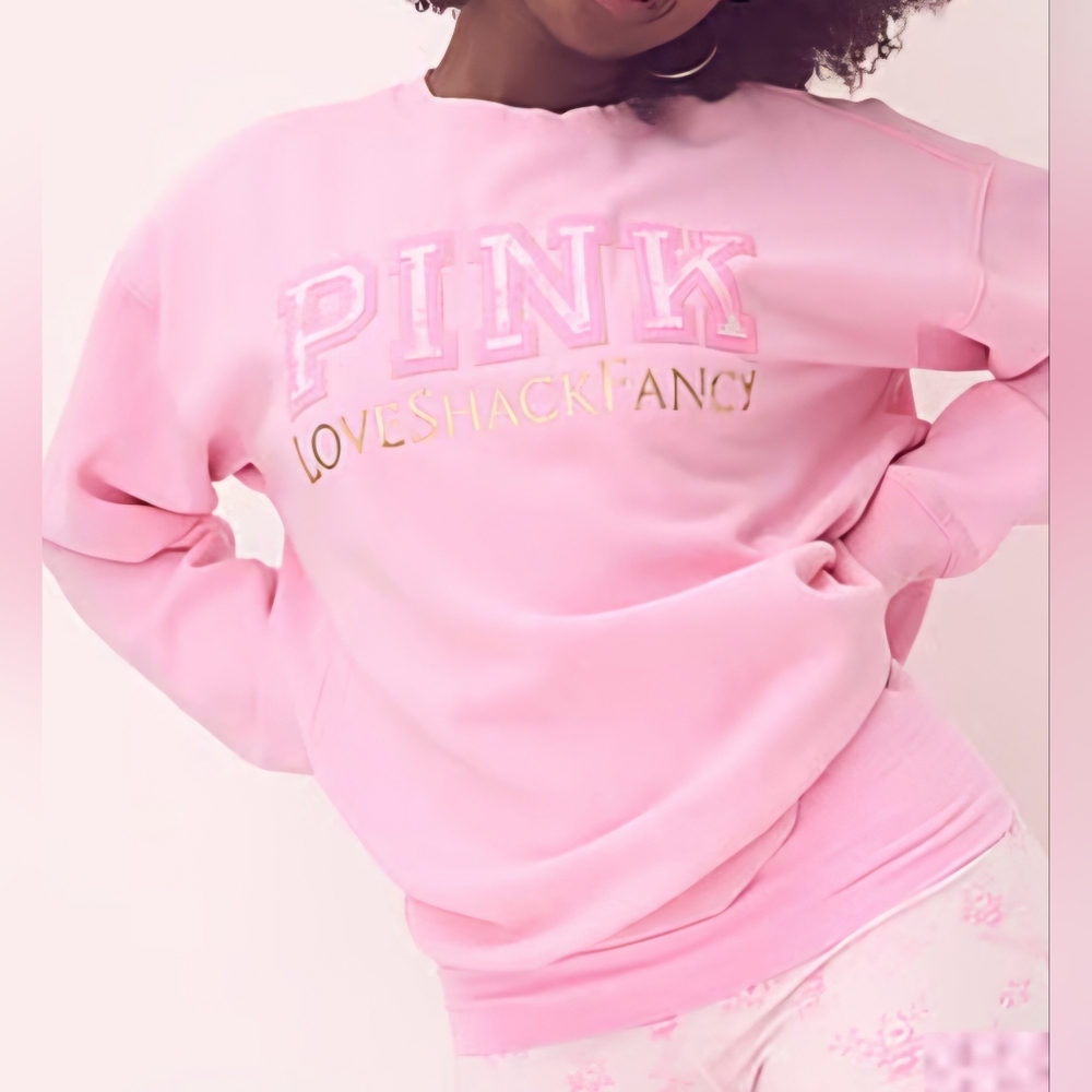 NWT PINK x LoveShackFancy Oversized Crew Sweatshirt in Lollipop sz S